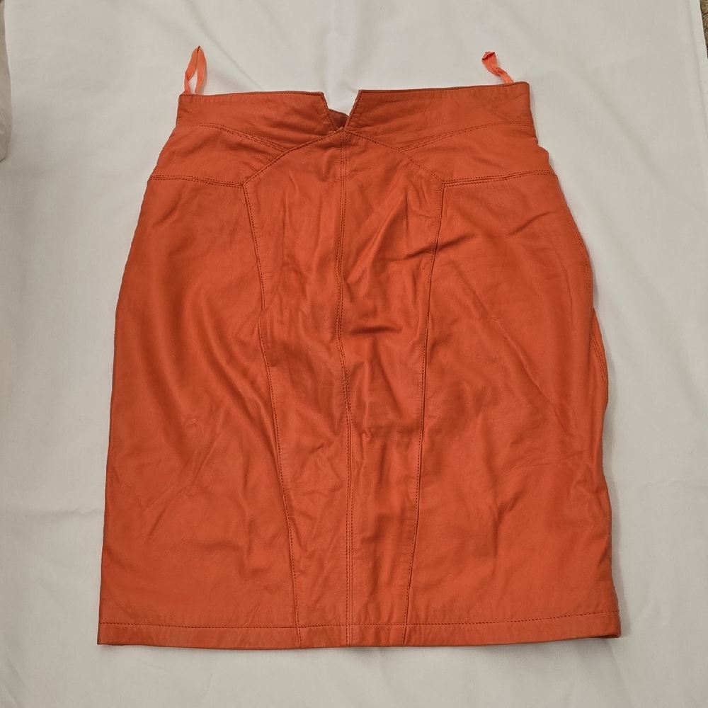 Yucatan Bay Leather  Orange Pencil Skirt